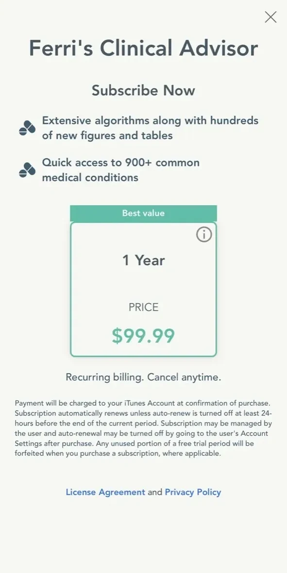 Ferri's Clinical Advisor paywall screen