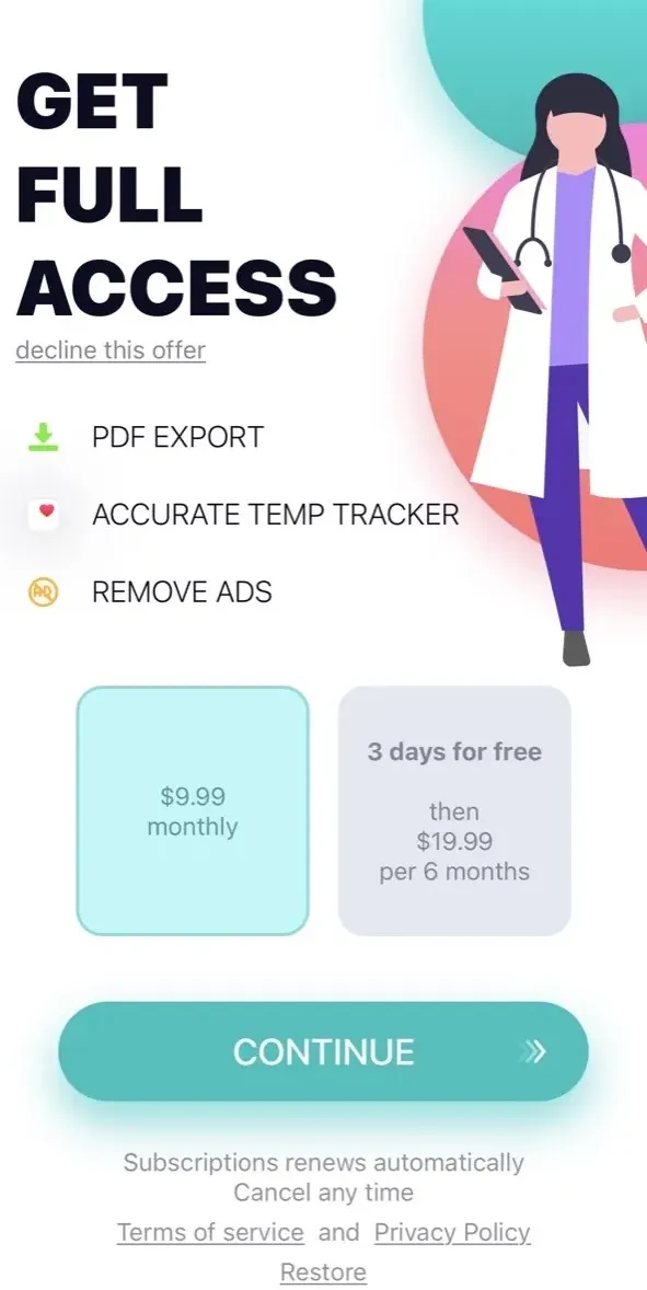 Fever Thermometer paywall screen