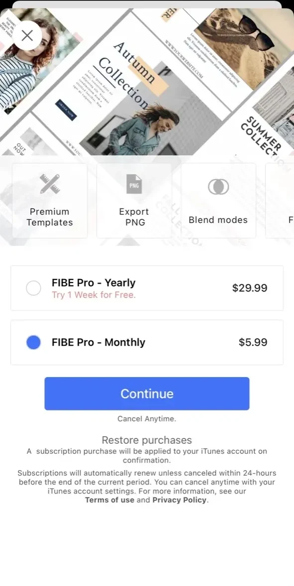 FIBE paywall screen