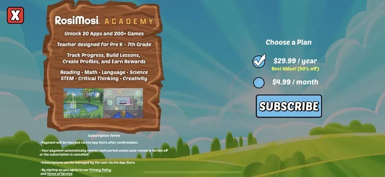 Fifth Grade Learning Games paywall screen