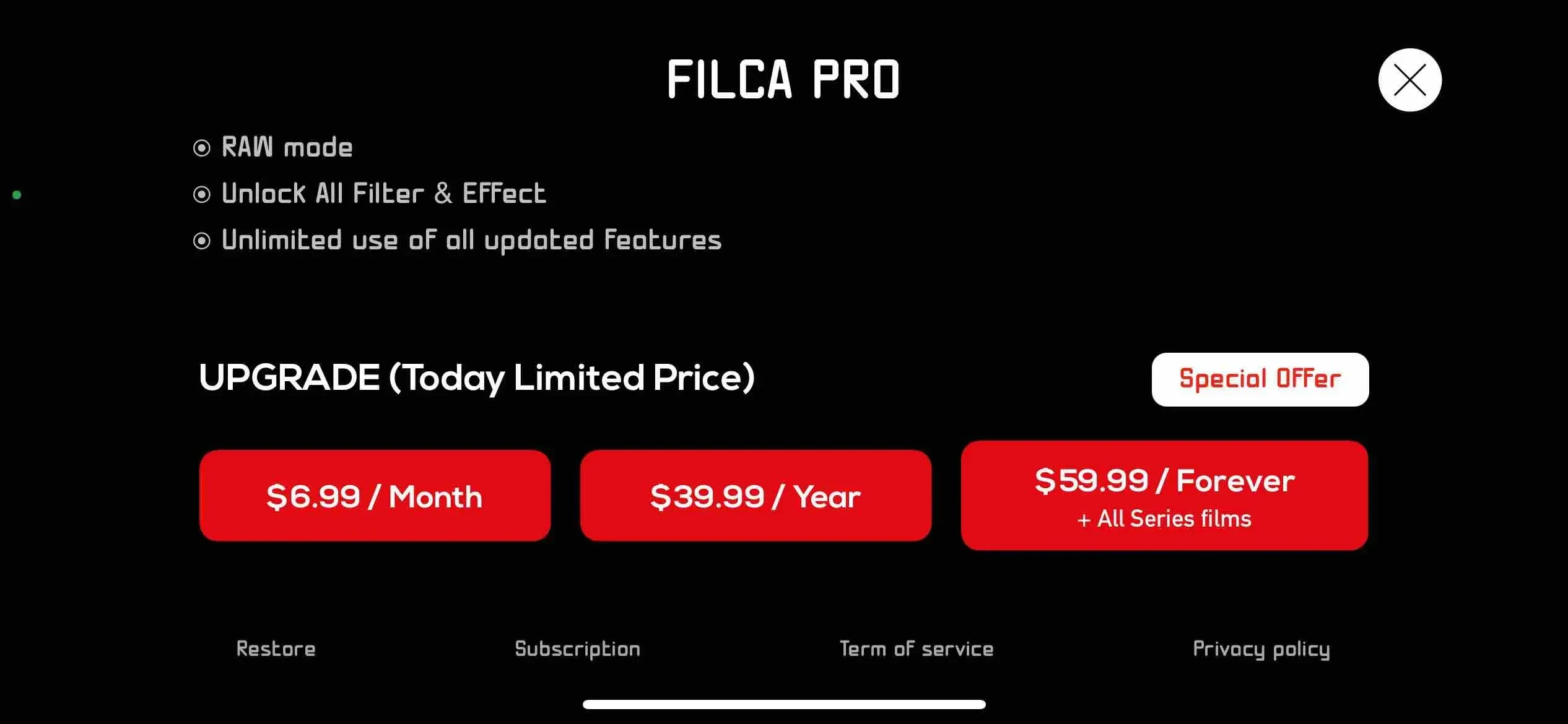 FILCA paywall screen