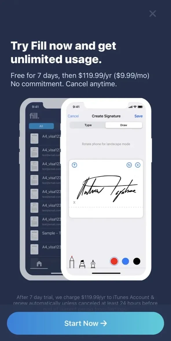 Fill paywall screen
