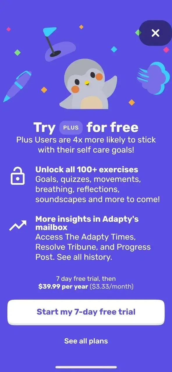 Finch paywall screen
