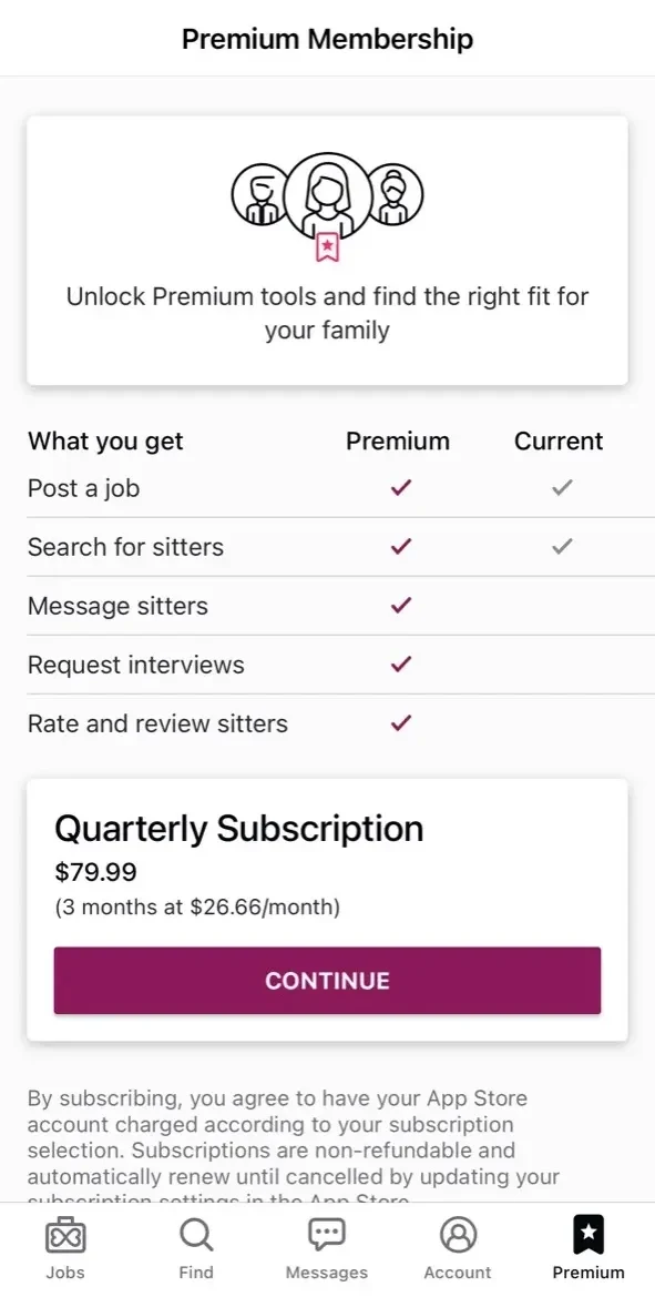 Find Child Care paywall screen