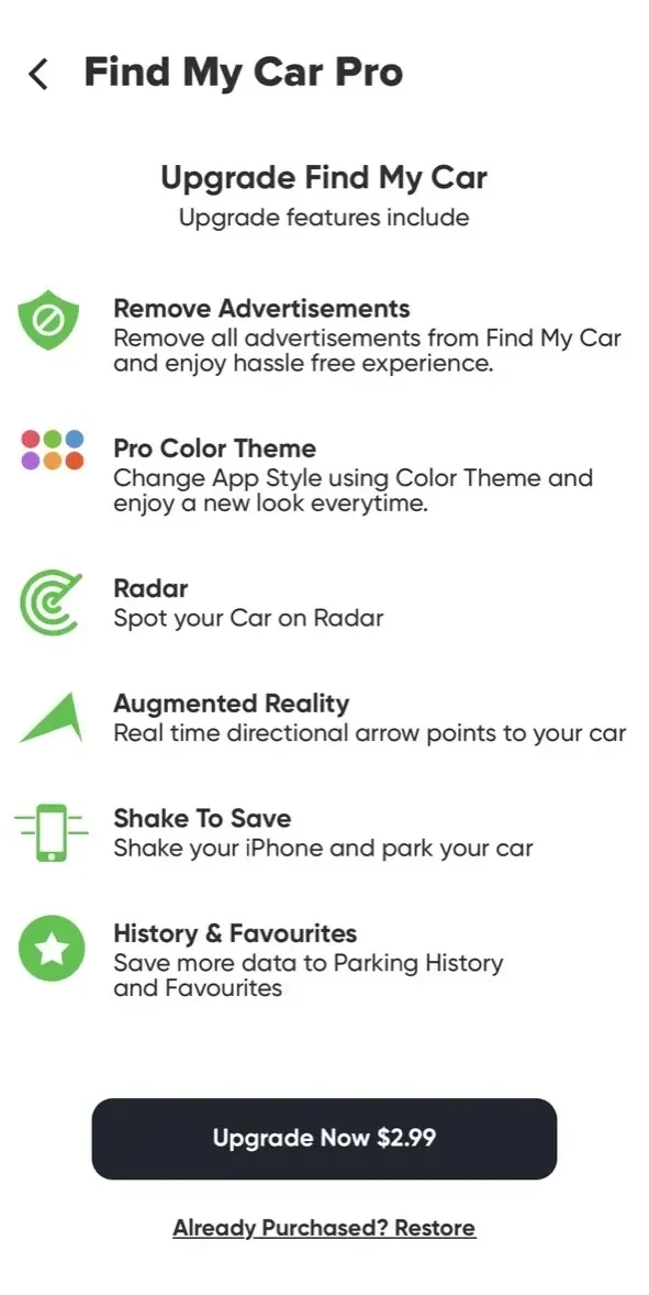 Find My Car paywall screen