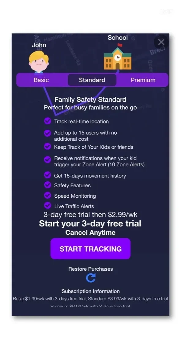 Find my Family paywall screen
