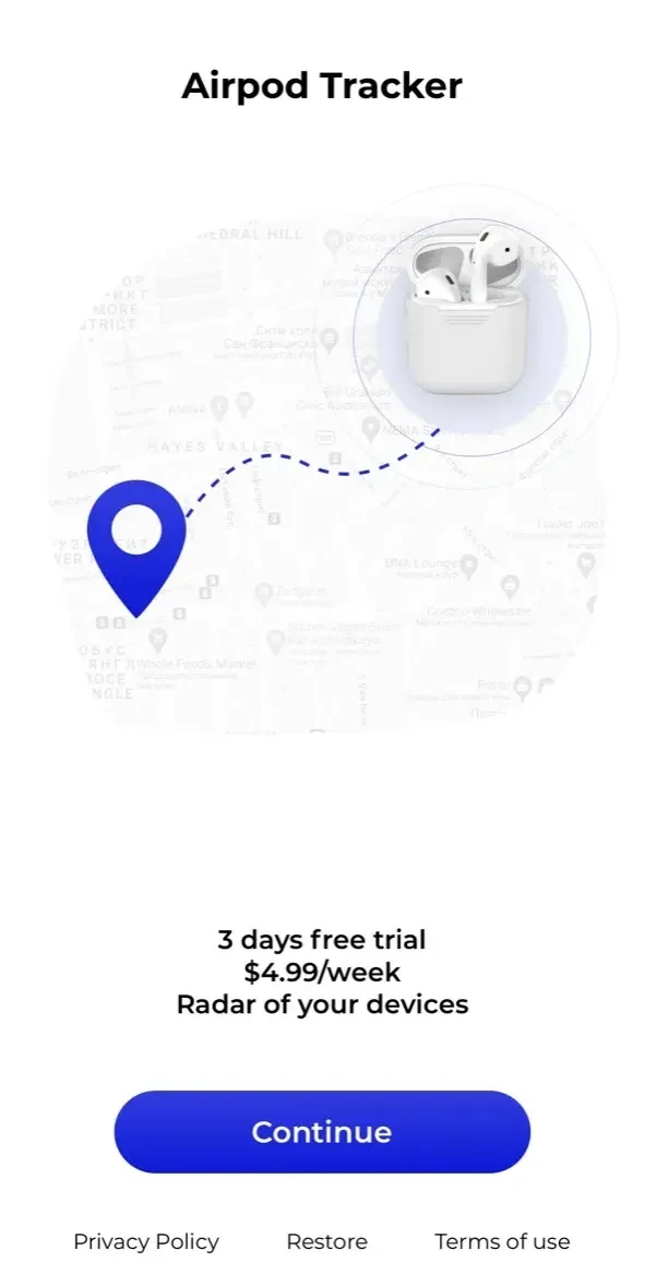 Find my Pods paywall screen