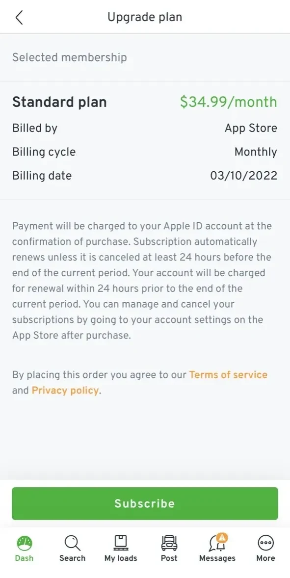 Find Truck Loads paywall screen