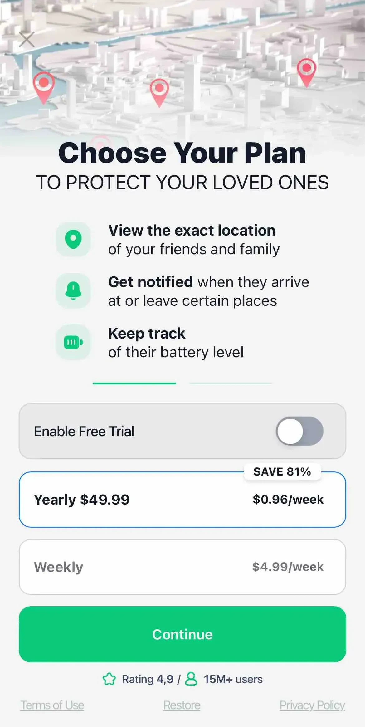 Findo paywall screen
