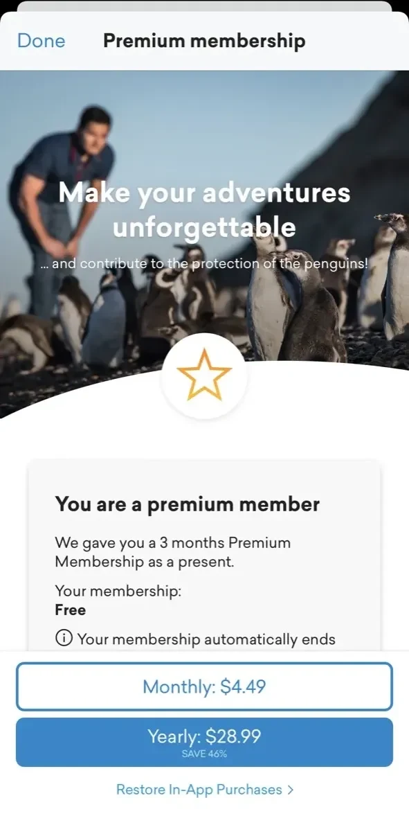 FindPenguins paywall screen
