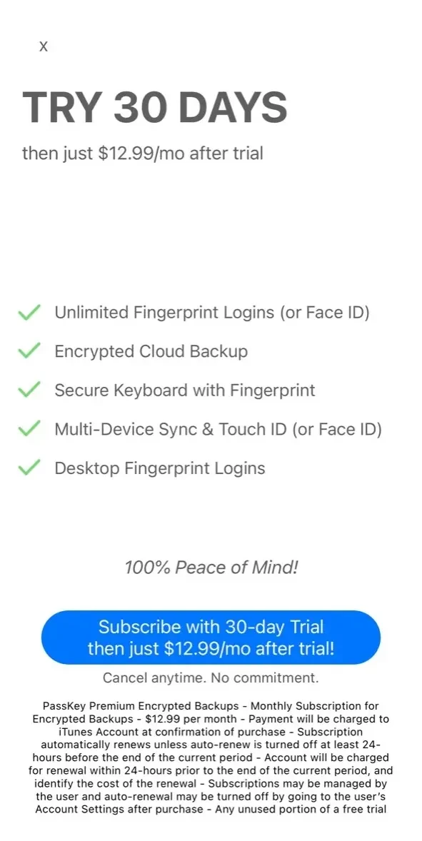 Fingerprint Login paywall screen