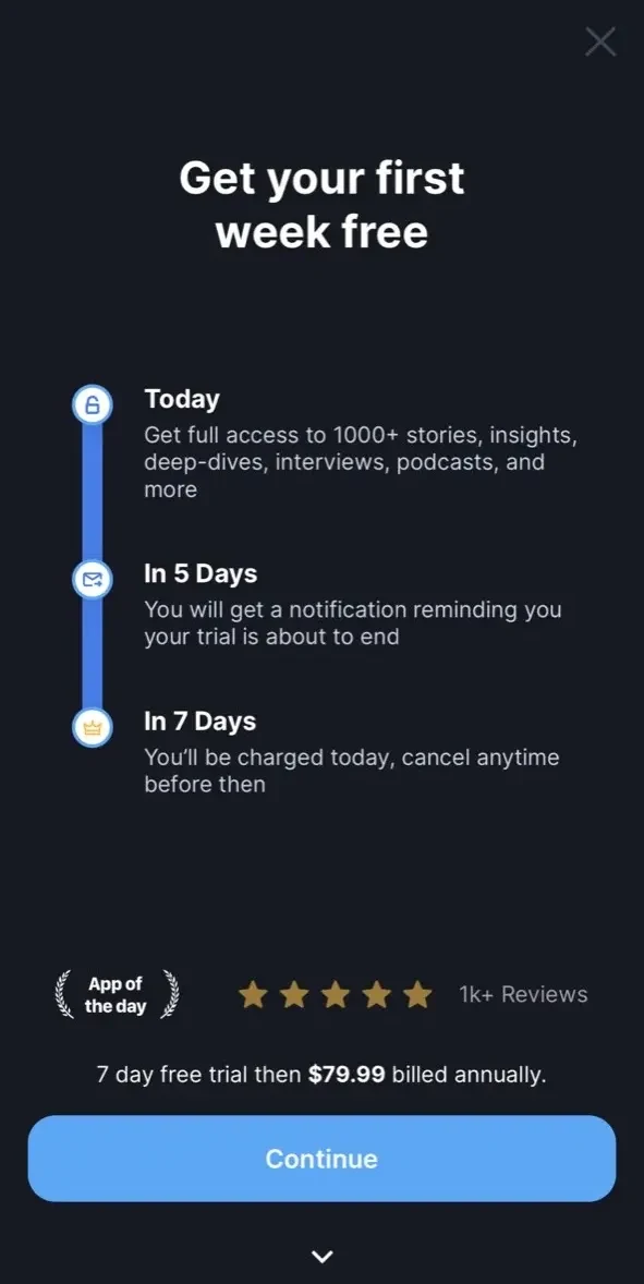Finimize Finance News Insights paywall screen