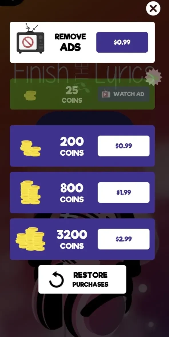 Finish The Lyrics paywall screen