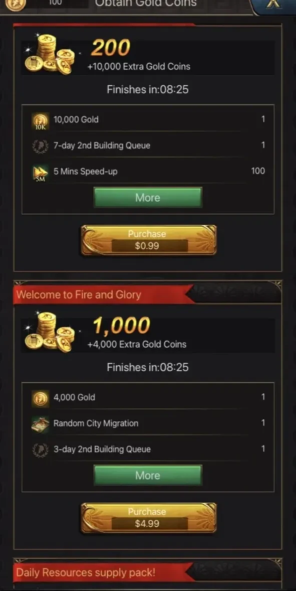 Fire and Glory paywall screen