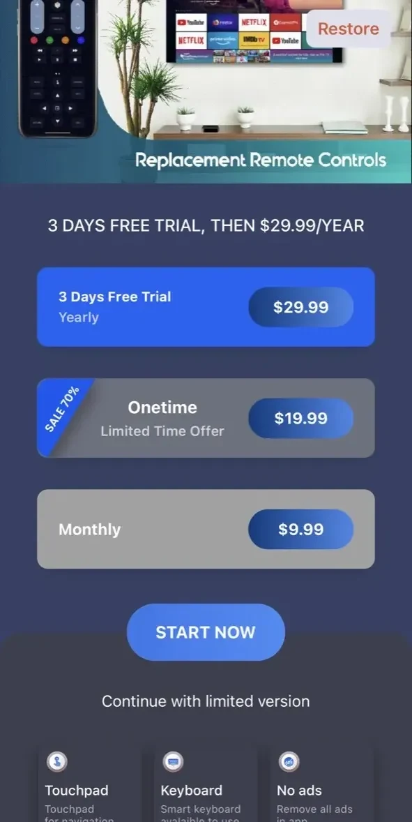 Fire Remote paywall screen