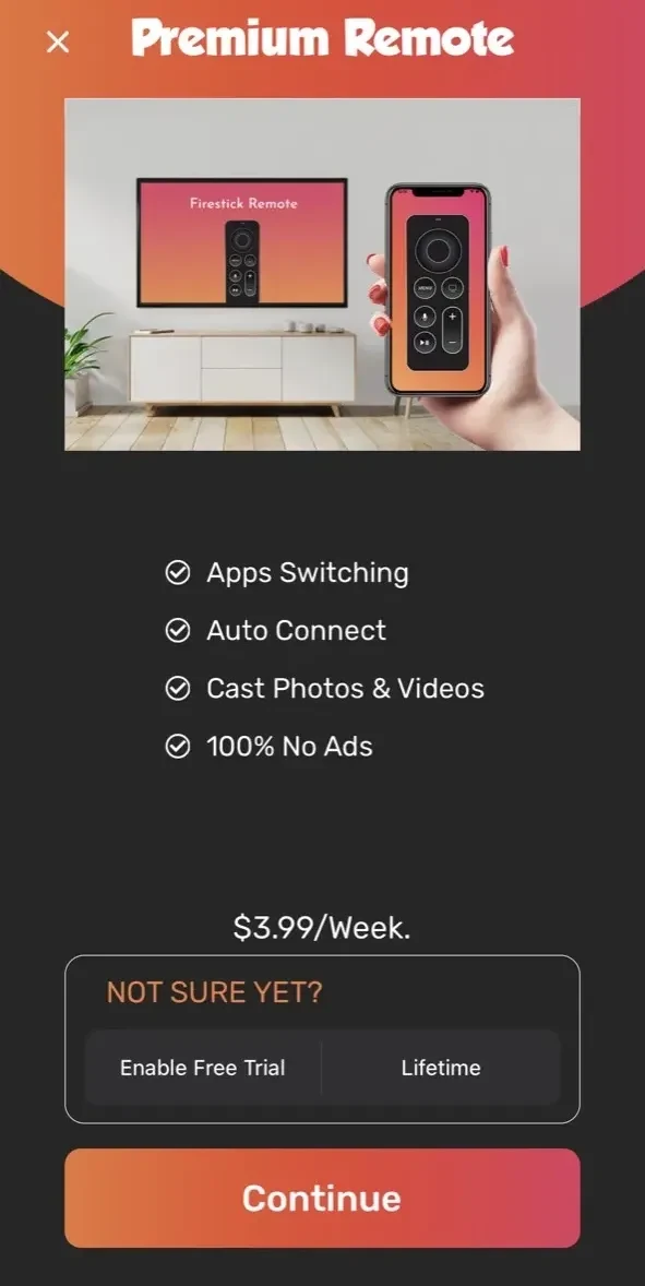 FireStick Remote Control paywall screen