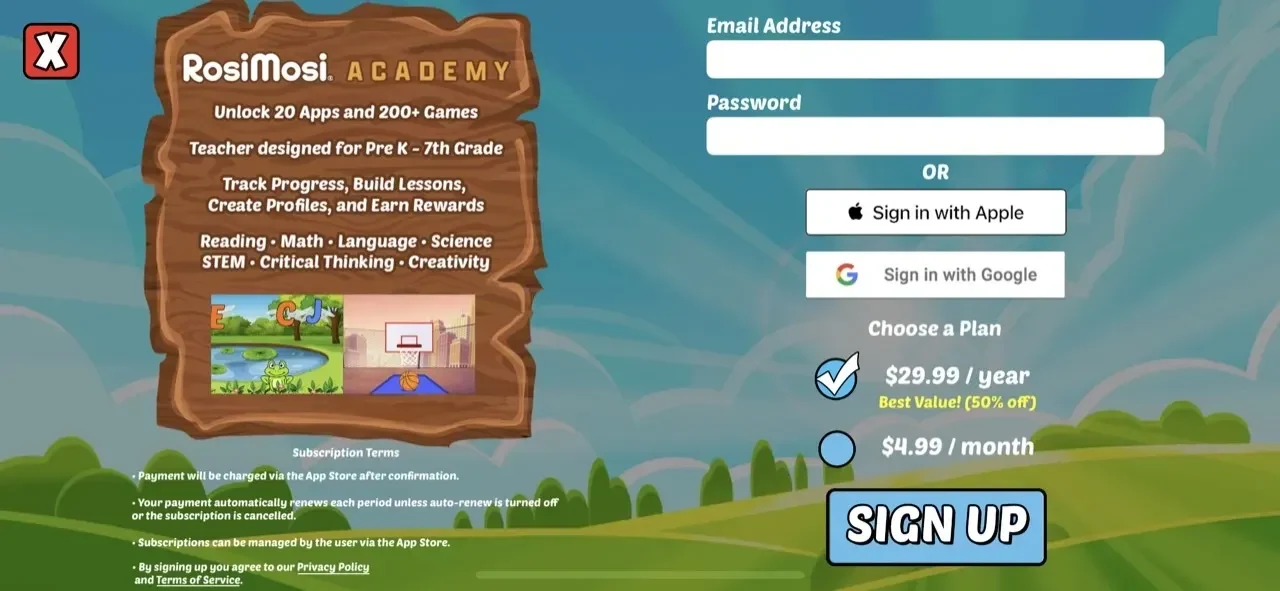 First Grade Learning Games paywall screen