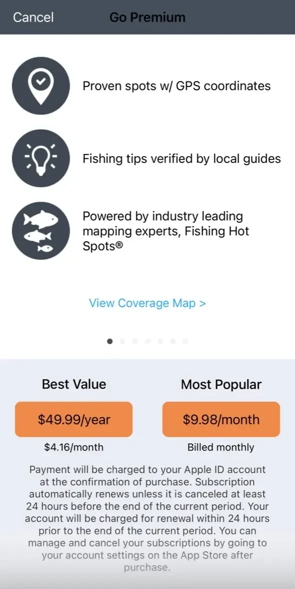 Fishidy paywall screen