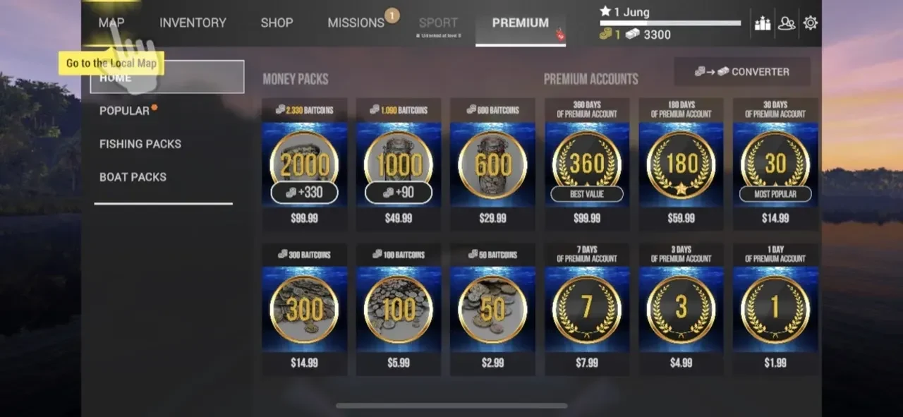 Fishing Planet paywall screen