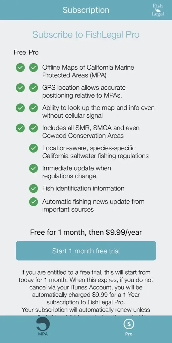 FishLegal paywall screen