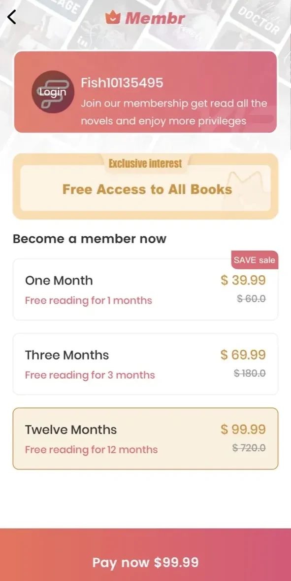 FishNovel paywall screen