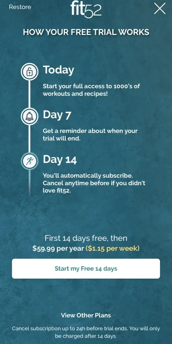 fit52 with Carrie Underwood paywall screen