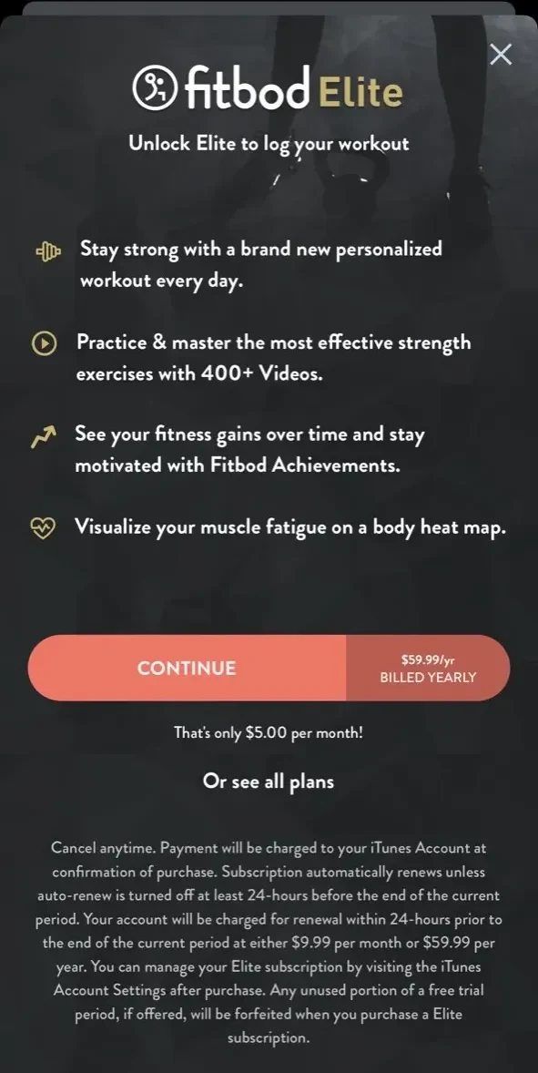 Fitbod paywall screen