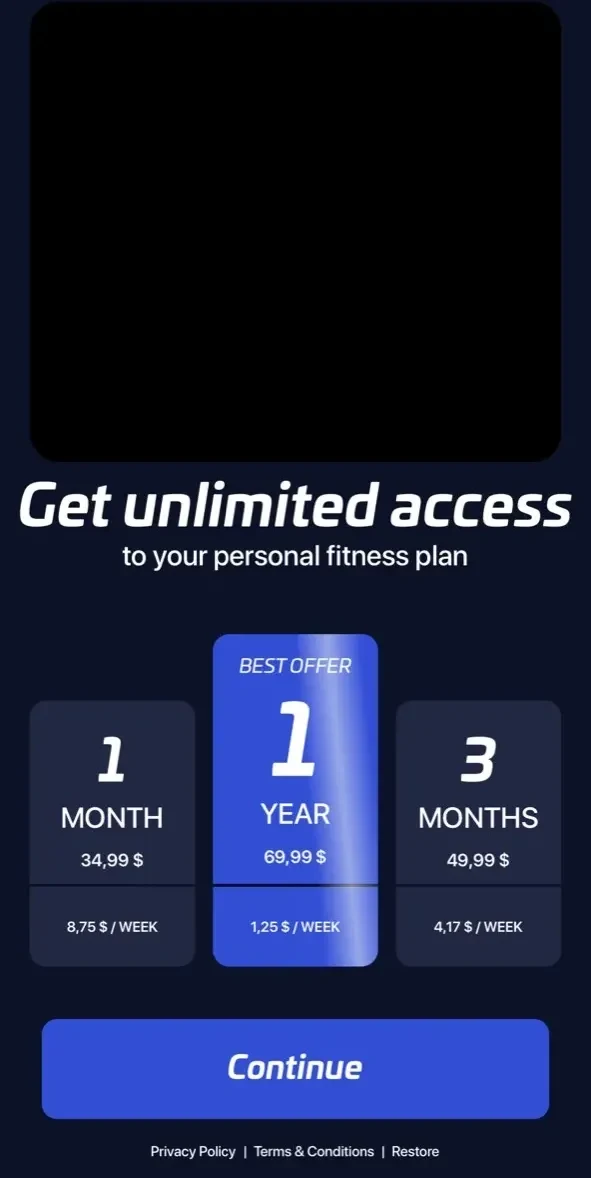 Fitness for muscles paywall screen
