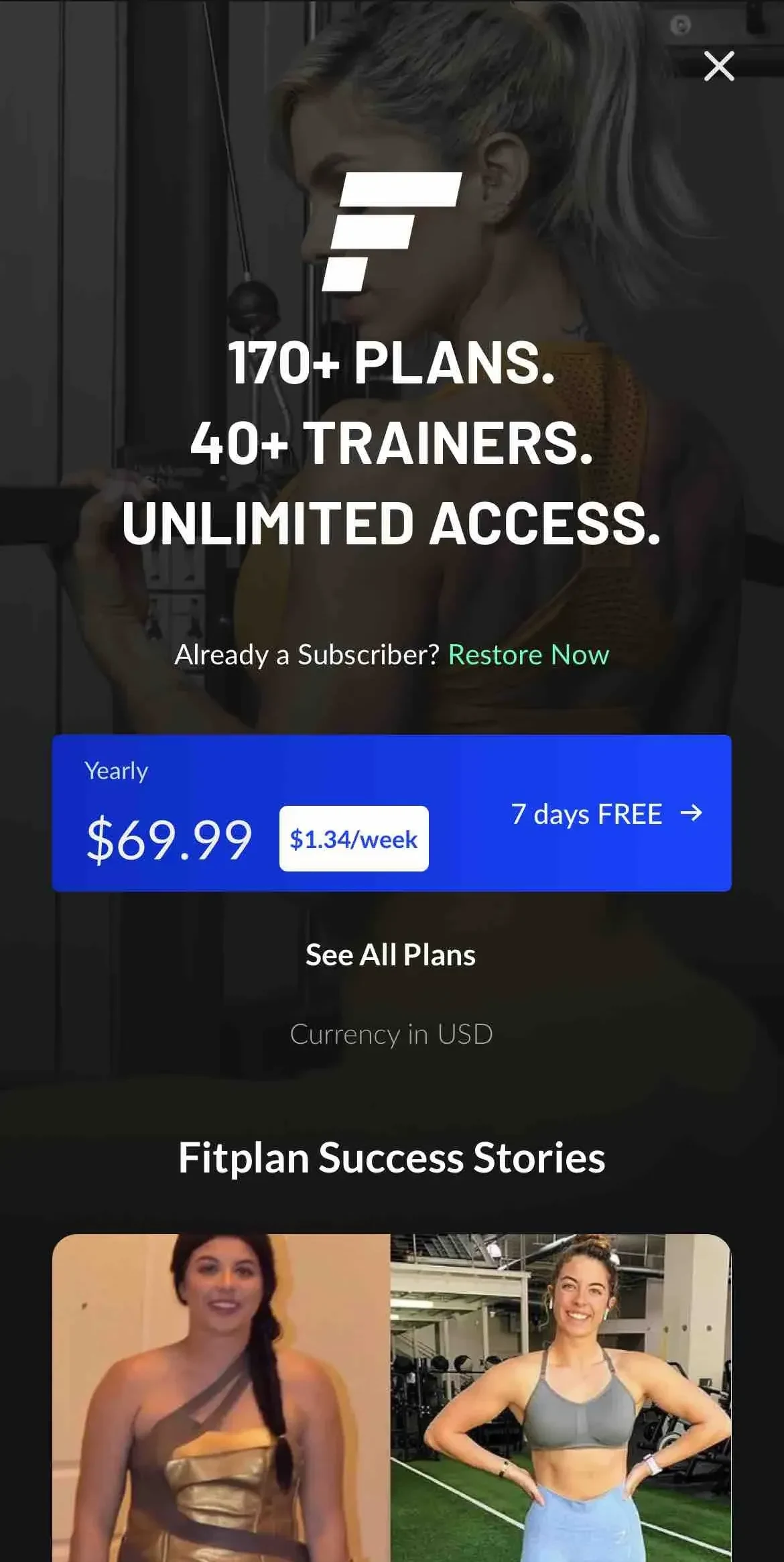 Fitplan paywall screen