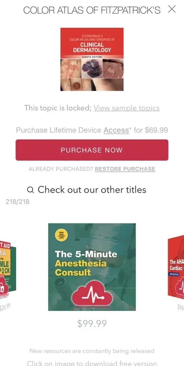 Fitzpatrick's Color Atlas paywall screen