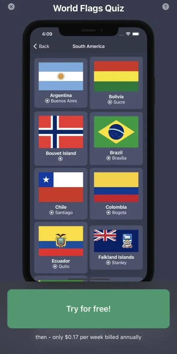 Flag Quiz paywall screen