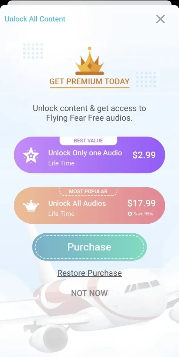 Flight Anxiety paywall screen