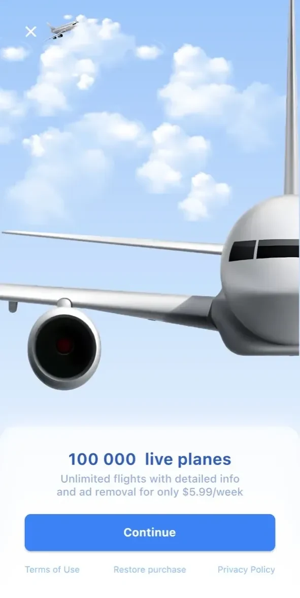 Flight Radar Plane Tracker 24 paywall screen