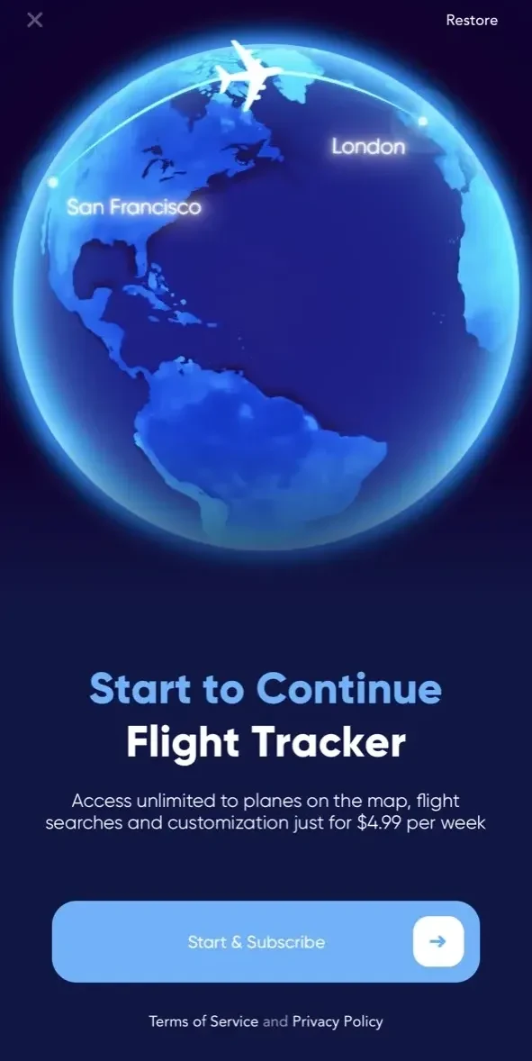 Flight Tracker paywall screen