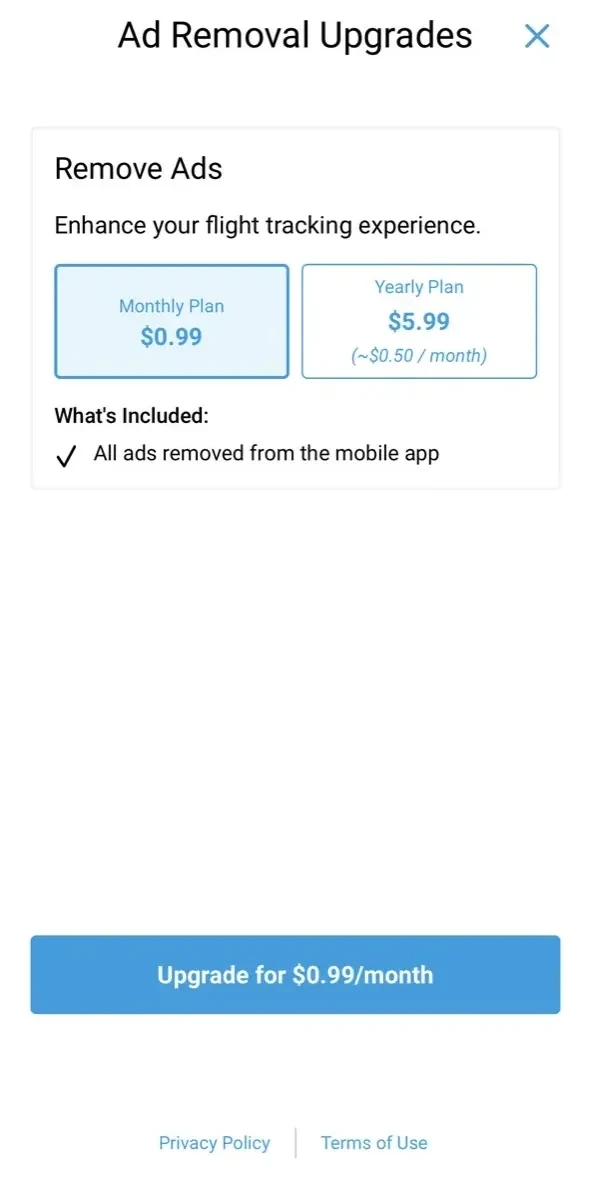 FlightAware Flight Tracker paywall screen