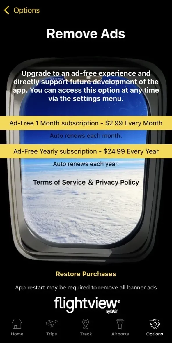 Flightview paywall screen