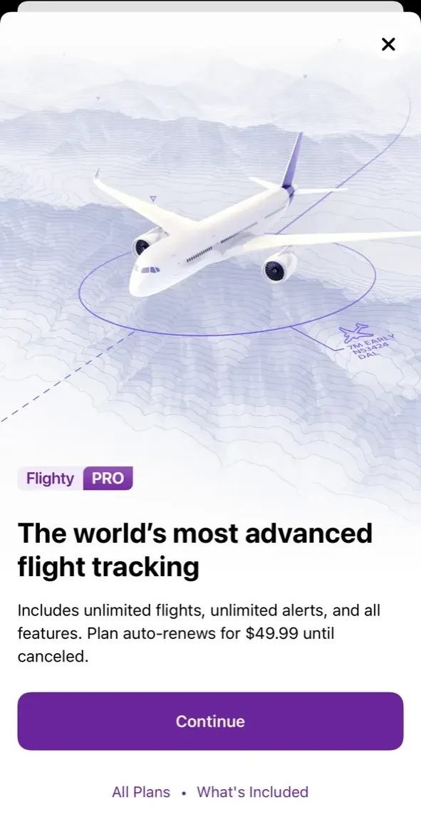 Flighty paywall screen
