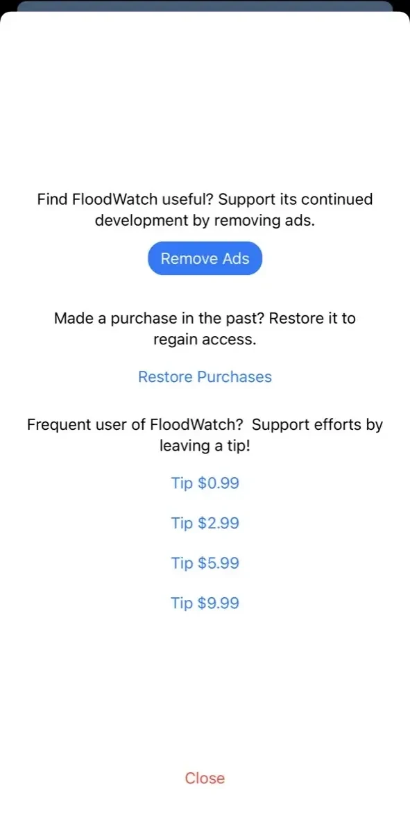 FloodWatch paywall screen