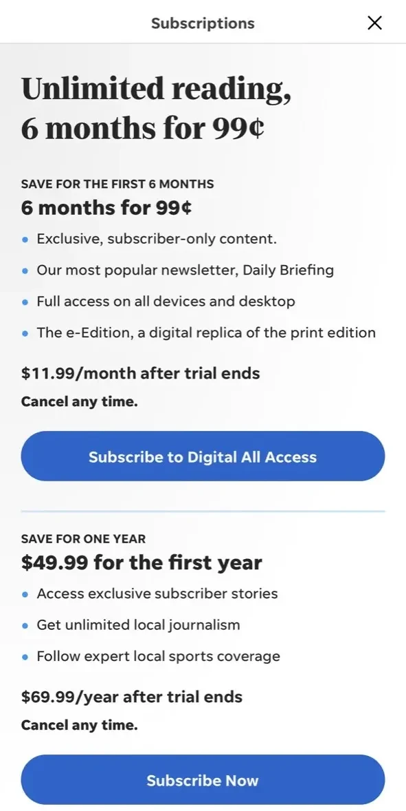 Florida Times paywall screen