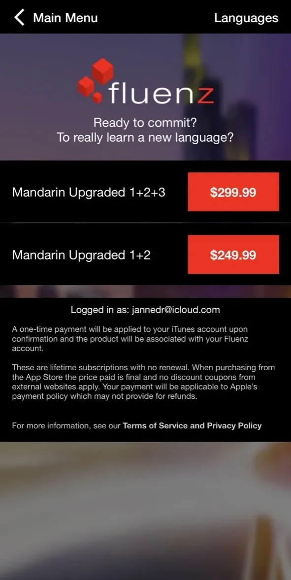 Fluenz paywall screen
