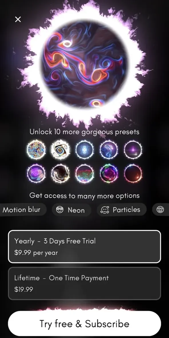 Fluid Simulation paywall screen