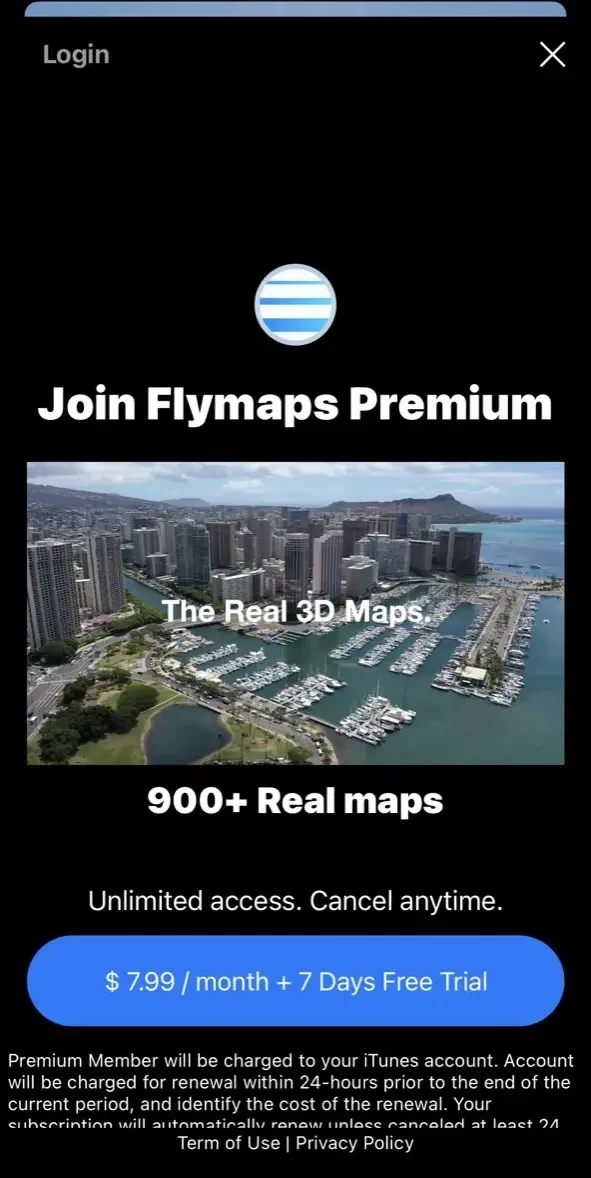Flymaps paywall screen
