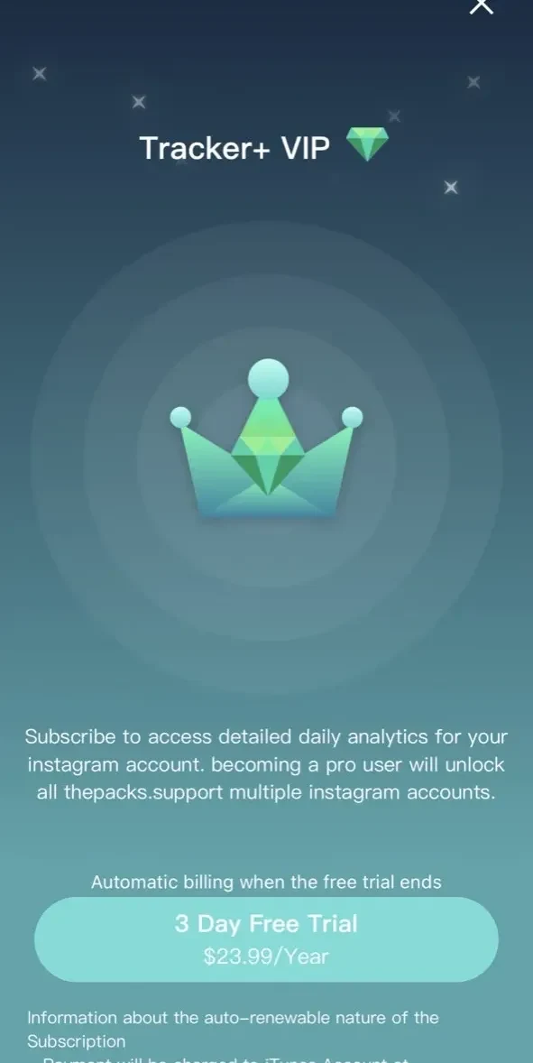 Followers Track paywall screen