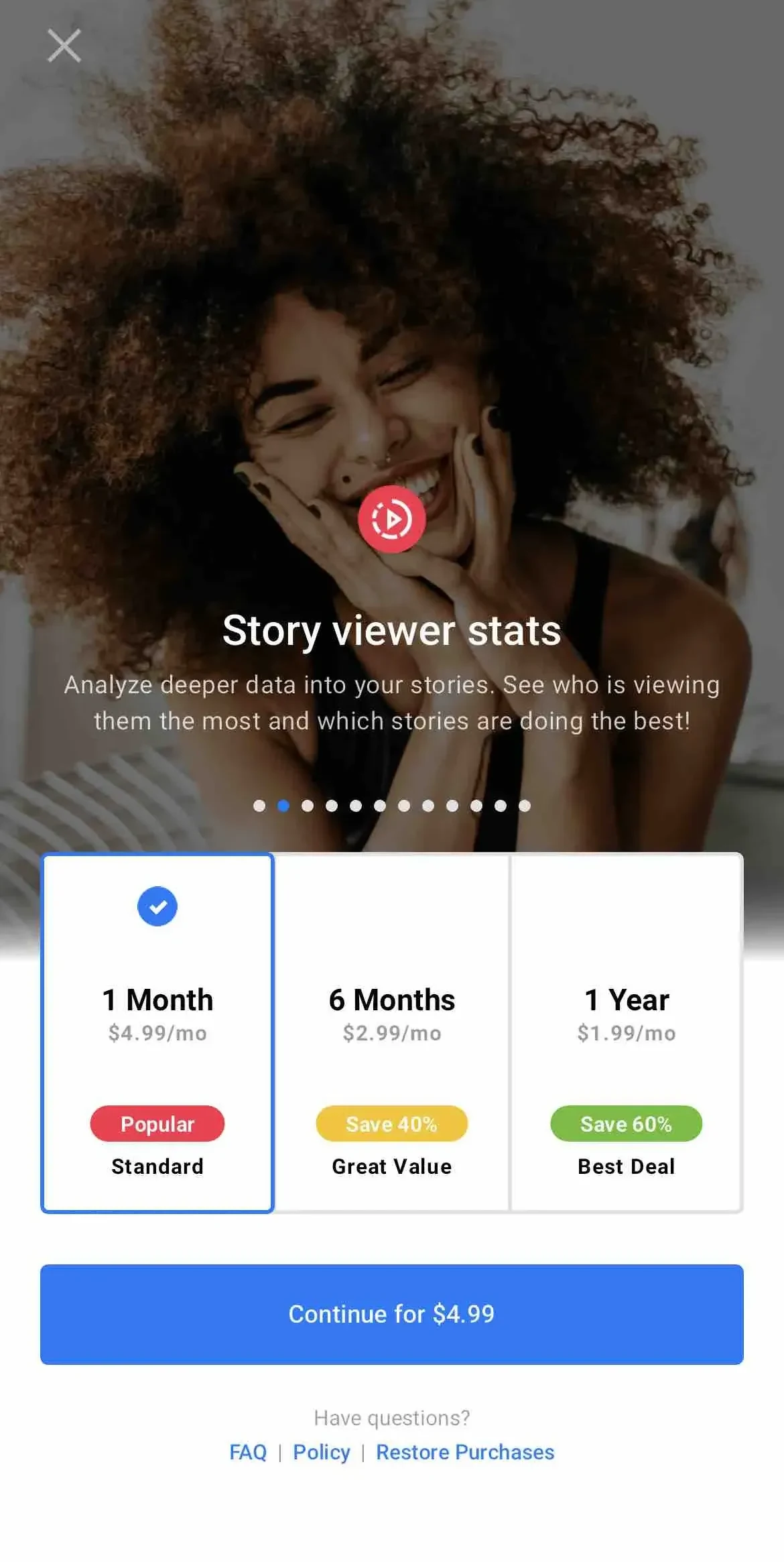 FollowMeter paywall screen