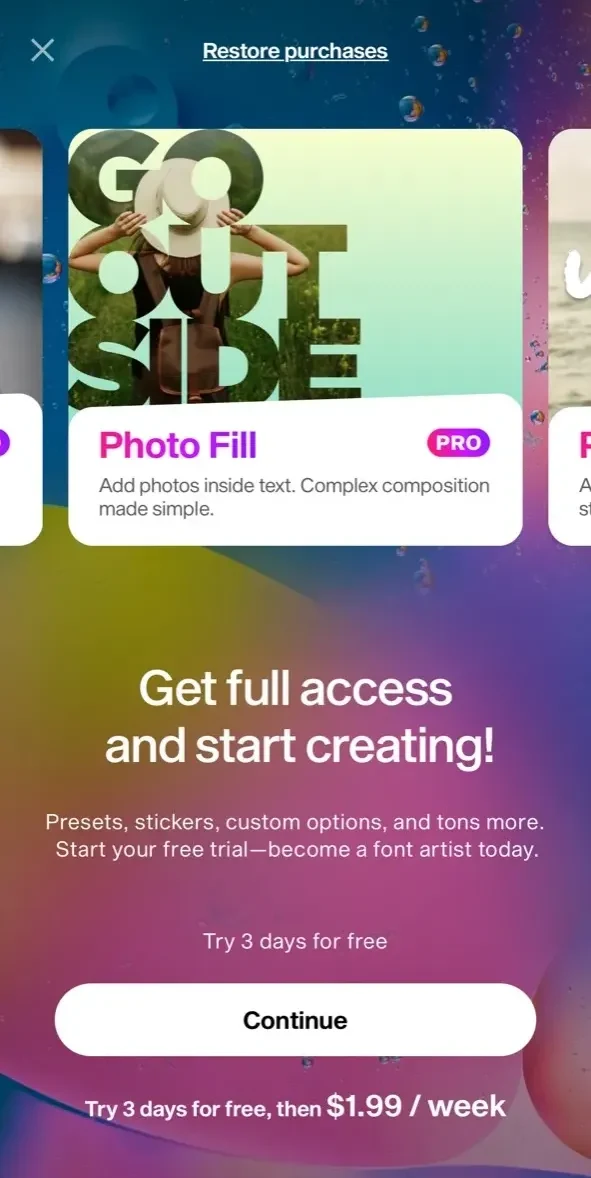 Font Candy Photo paywall screen