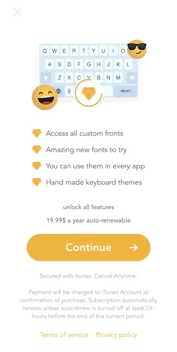 Fonts for iPhones paywall screen
