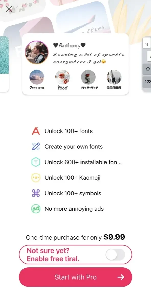 Fonts paywall screen