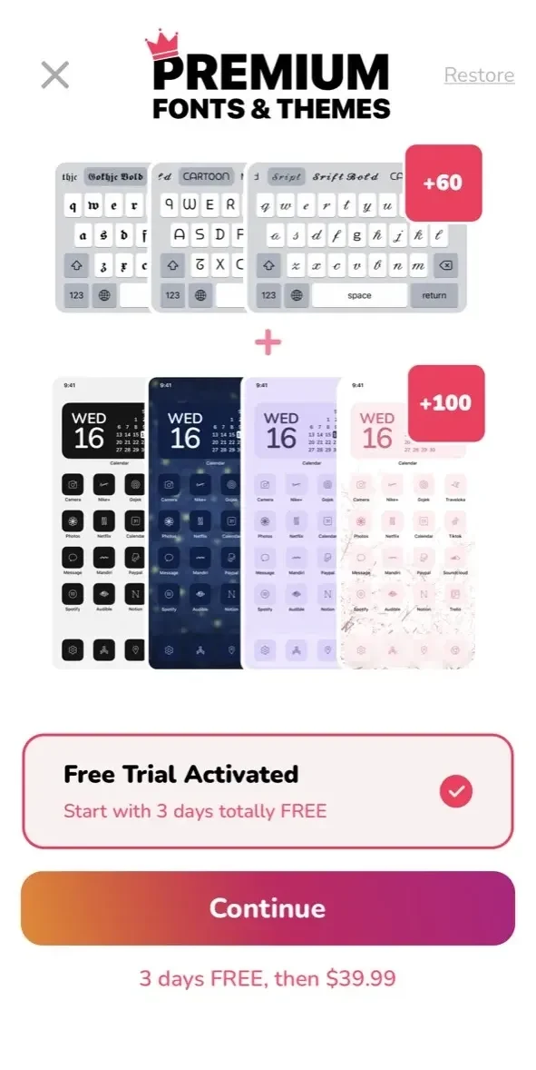 Fonts Keyboard paywall screen