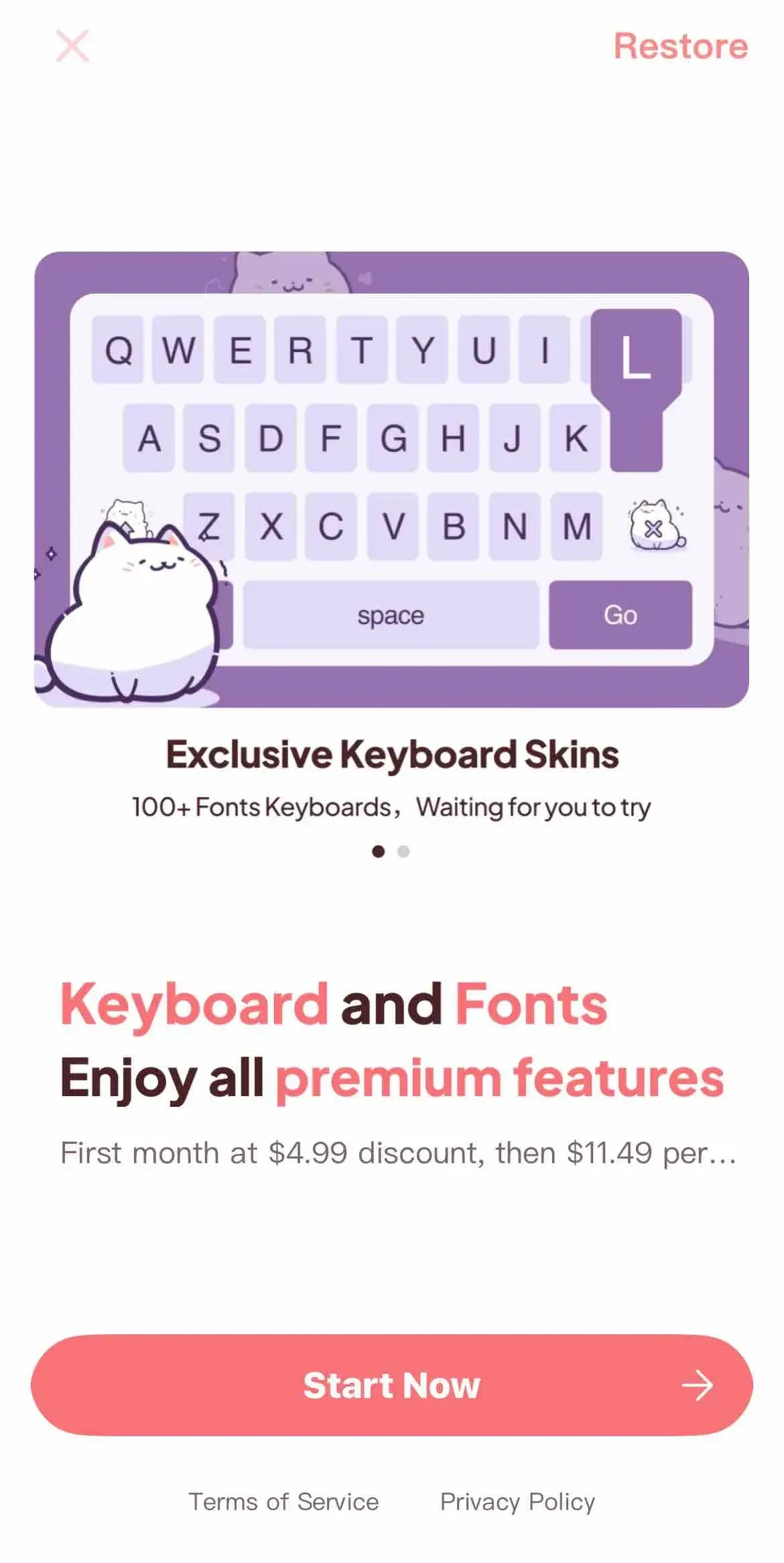 Fonts paywall screen