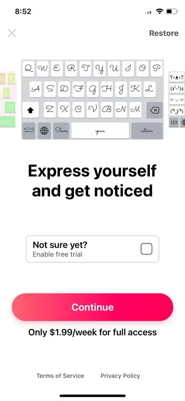 Fonts paywall screen